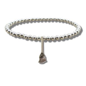 Charming Silver Beaded Broom Bracelet - Perfect Gift for Clean Queens & Witches!