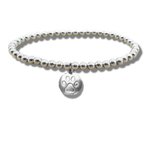 Charming Paw Print Silver Beaded Bracelet - Perfect Gift for Animal Lovers!