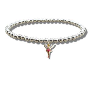Charming Pink Fairy Silver Beaded Bracelet - Perfect Gift for Girls & Women