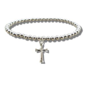 Silver Cross Beaded Bracelet - Elegant Gift for Birthdays & Special Occasions