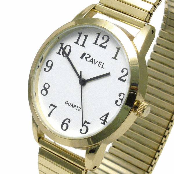 Ravel Men's Bold Number White Dial Gold Expander Watch - Effortless Elegance - Image 3