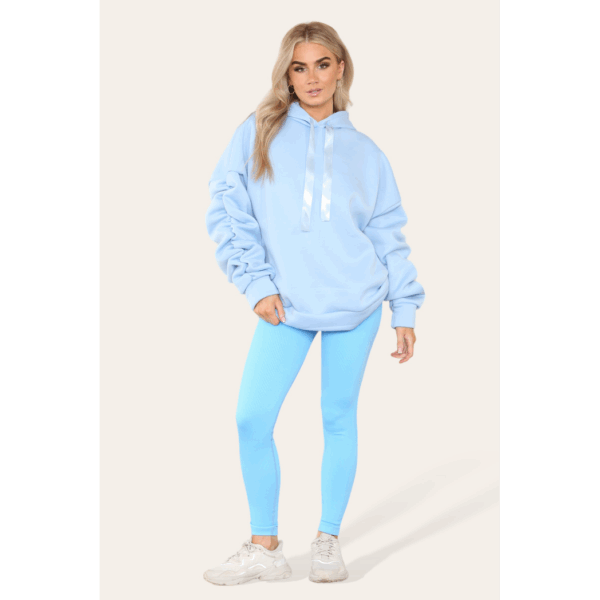 Chic Oversized Ruched Sleeve Hoodie with Satin Ribbon Detail for Effortless Style - Image 5