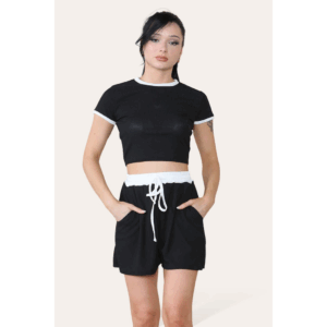 Chic Ribbed Contrast Waistband Top & Short Set - Effortless Style & Comfort!