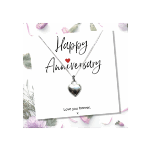 Silver Heart Necklace with Customizable Anniversary Message Card