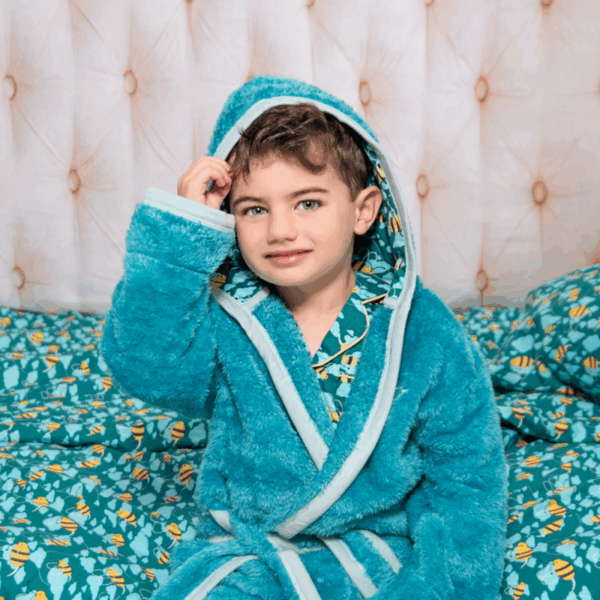 Busy Bees Boys Cozy Sherpa Fleece Dressing Gown - Perfect for Bedtime Cuddles!