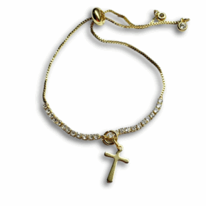 Sparkling Gold Cross Charm Slider Bracelet - Perfect Gift for Loved Ones