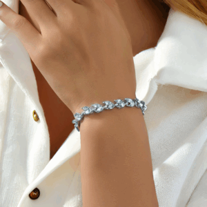 Elegant Silver Leaf Cubic Zirconia Bracelet - Perfect Gift for Any Occasion