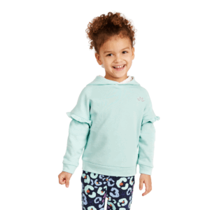 Cozy Organic Cotton Light Blue Pull-On Girls Hoodie with Embroidered Ducks Logo